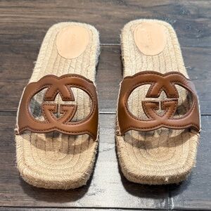 Gucci Tan Leather Slides